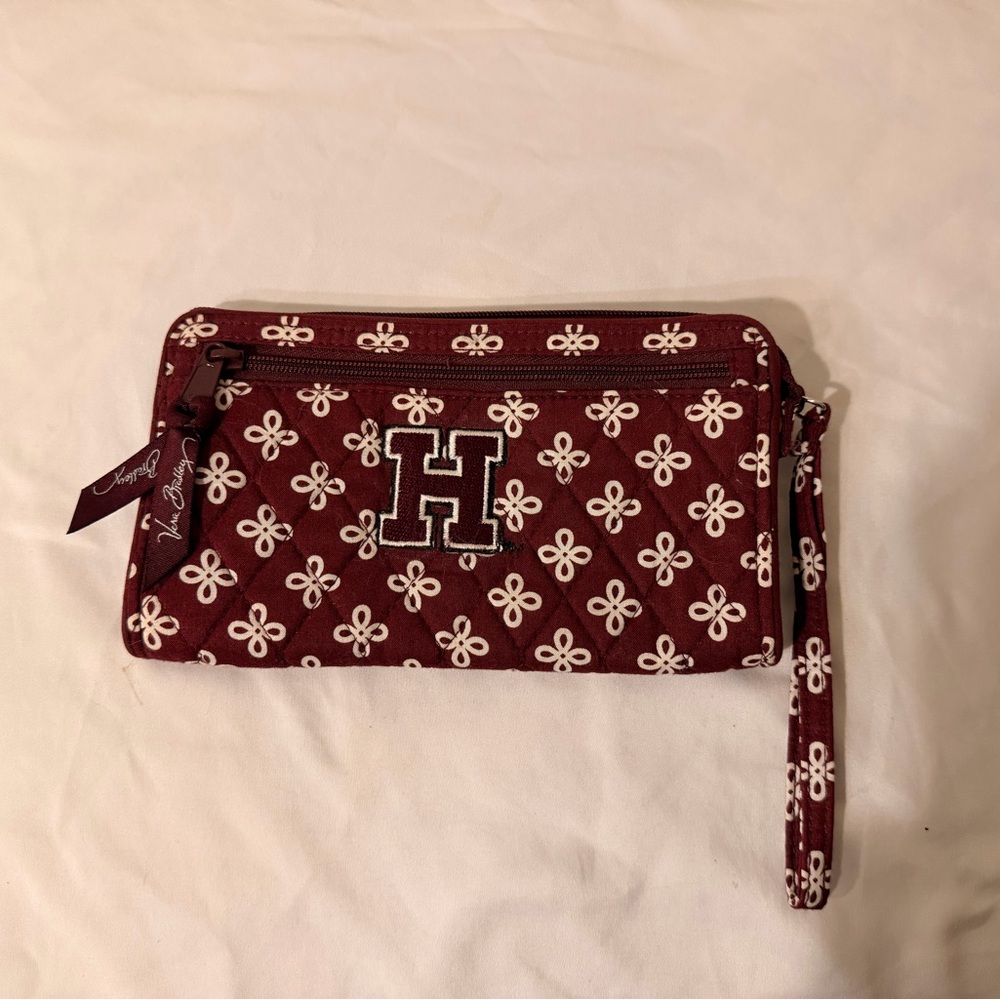 Vera Bradley Maroon Wristlet with White Floral Pattern